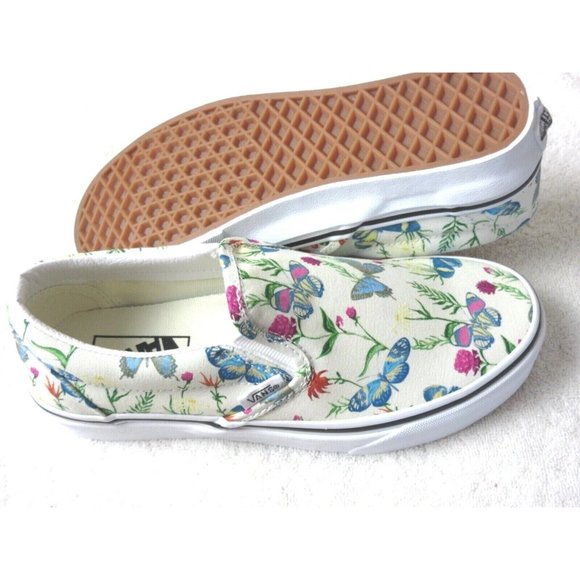Vans Women's Classic Slip On Butterfly Floral Marshmallow Canvas Shoes Size 6.5 - Picture 2 of 5